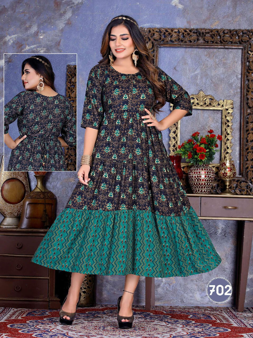 Saadgi Flora New Fancy Wear Rayon Printed Anarkali Kurti Collection